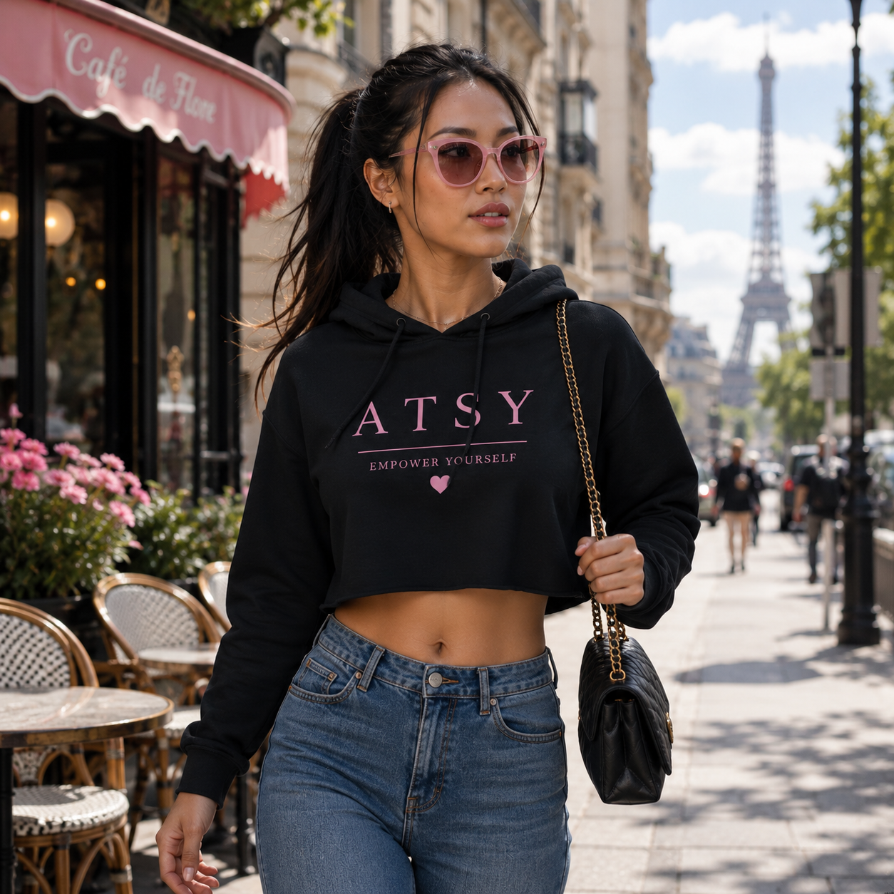 ATSY Empower Yourself Limited Edition Cropped Hoodie – Black & Pink